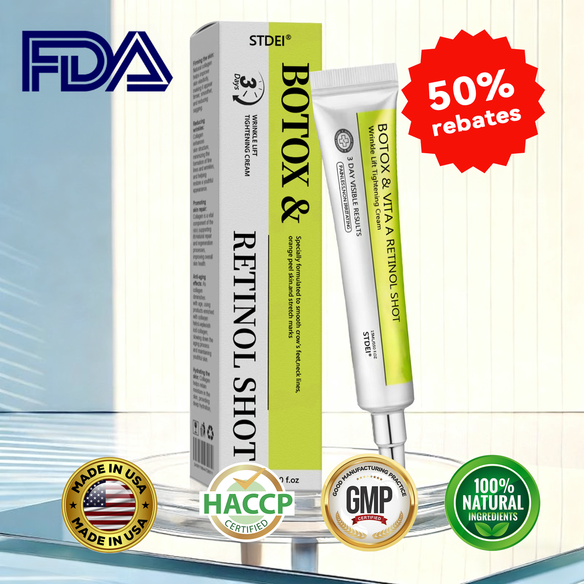 Official Store | Rejuvenate Your Skin Instantly 💫 STDEI® BOTOX & VITA A RETINOL SHOT Anti-Wrinkle Lifting & Firming Cream